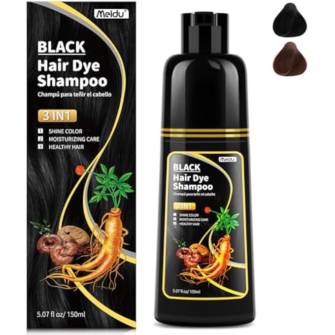 MEIDU Black Hair Dye Shampoo 3 in 1,Cover Gray Hairs,Herbal Ingredients,Contains Ginseng Extract,Natural Hair Coloring