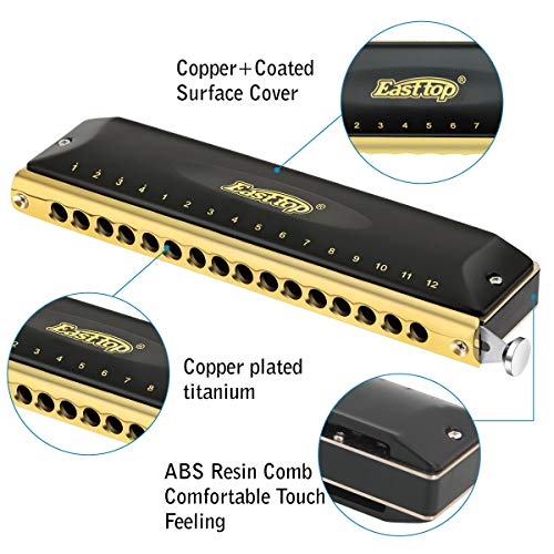 East top 16 Holes 64 Tones Chromatic Harmonica Key of C, Chromatic Mouth Organ Harmonica For Adults, Professionals and Students (BK) - Image 3