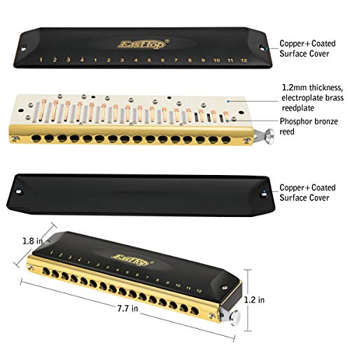 East top 16 Holes 64 Tones Chromatic Harmonica Key of C, Chromatic Mouth Organ Harmonica For Adults, Professionals and Students (BK) - Image 2