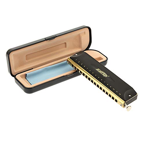 East top 16 Holes 64 Tones Chromatic Harmonica Key of C, Chromatic Mouth Organ Harmonica For Adults, Professionals and Students (BK) - Image 1