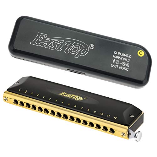 East top 16 Holes 64 Tones Chromatic Harmonica Key of C, Chromatic Mouth Organ Harmonica For Adults, Professionals and Students (BK) - Image 4