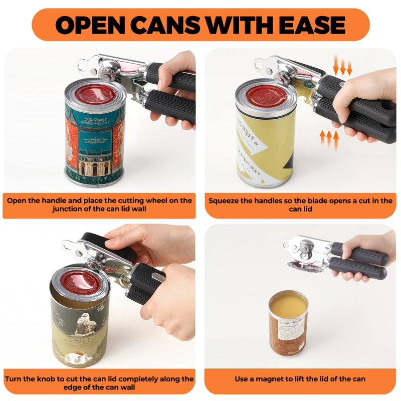 Bxgnip Can Opener Manual with Magnet,Soft Grip Rubber Handle Sharp Blade Smooth Edge,Effortless knob,Heavy Duty Can Opener with Multifunctional Bottle Opener - Image 4