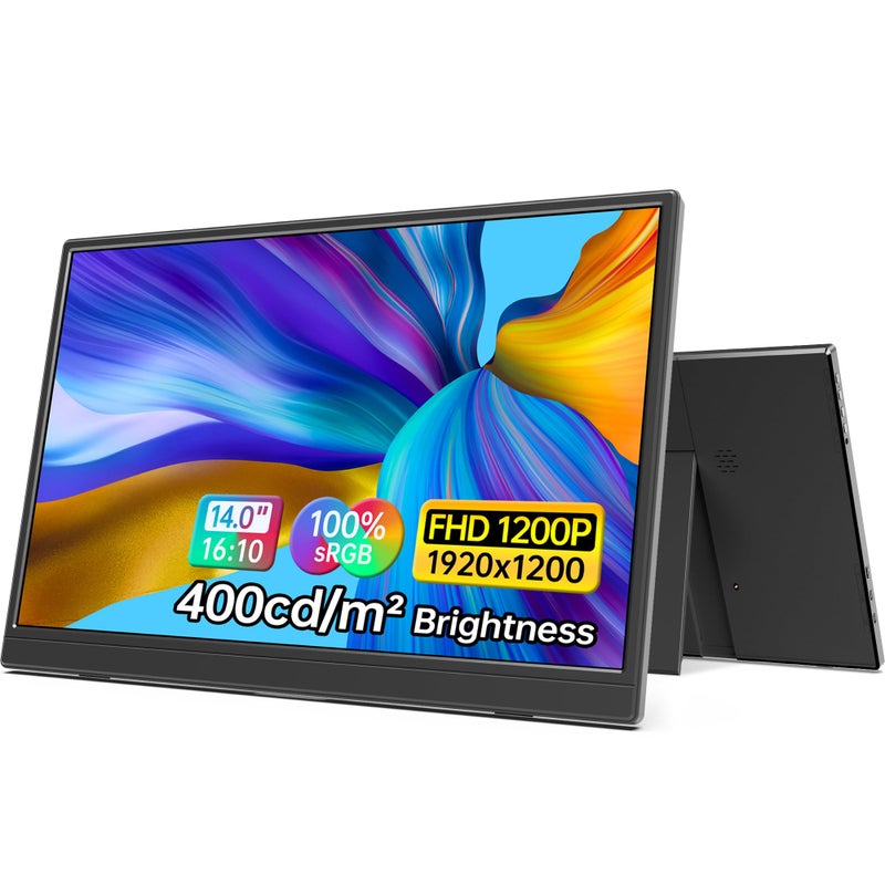 ForHelp 14 Inch Portable Monitor FHD1200P Ultra-Slim for Laptop Monitor, USB-C&HDMI Plug&Play,100% SRGB,Dual Speakers Extender Display. Built-in Stand,for Laptop,PC Phone Xbox PS4/5 - Image 1