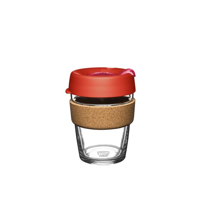 BREW CORK REUSABLE GLASS TUMBLER WITH NATURAL CORK TALL COFFEE CUP 12OZ340ML DAYBREAK