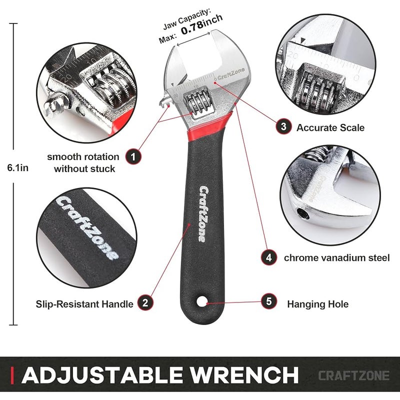 CRAFTZONE 10PC Pliers & Wrench Set, Includes Slip Joint Pliers, Long Nose Pliers, Diagonal Pliers, Groove Joint Pliers, Linesman Pliers and Adjustable Wrench, With Rack. For DIY & Home Use. - Image 3