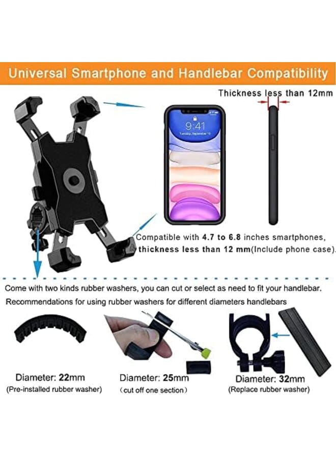 Excefore Bike Phone Mount Motorcycle Handlebar 2023 Upgraded 360 Degree Rotation Easy Install And Quick Release Support One Click Lock Sturdy And Safe Holder For Iphone And More 4.7 6.8 Inch Any Smartphones - Image 3