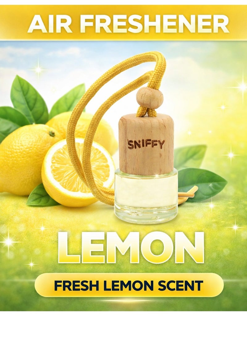 SNIFFY Lemon Car Air Freshener Hanging Diffuser – Natural Essential Oil Auto Air Freshener, Alcohol-Free Long Lasting Fresh Lemon Scent, Car Rear View Mirror Perfume Bottle for Auto, Home & Office - Image 1