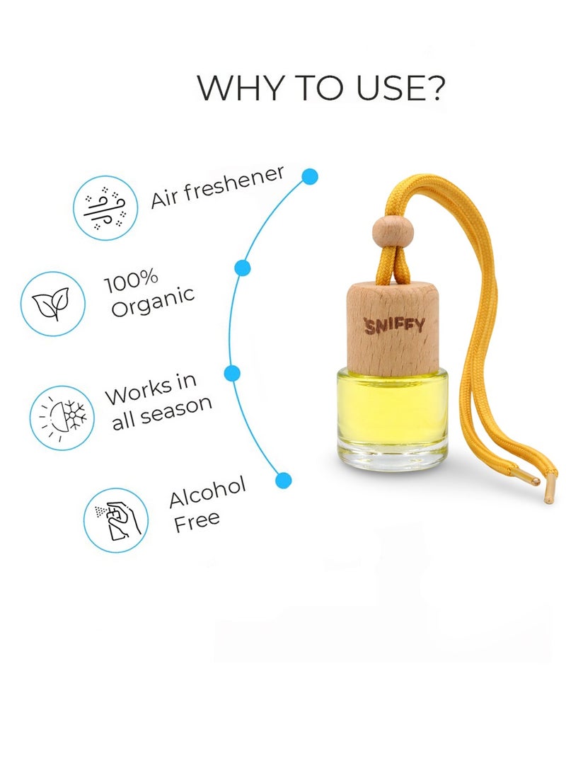 SNIFFY Lemon Car Air Freshener Hanging Diffuser – Natural Essential Oil Auto Air Freshener, Alcohol-Free Long Lasting Fresh Lemon Scent, Car Rear View Mirror Perfume Bottle for Auto, Home & Office - Image 4
