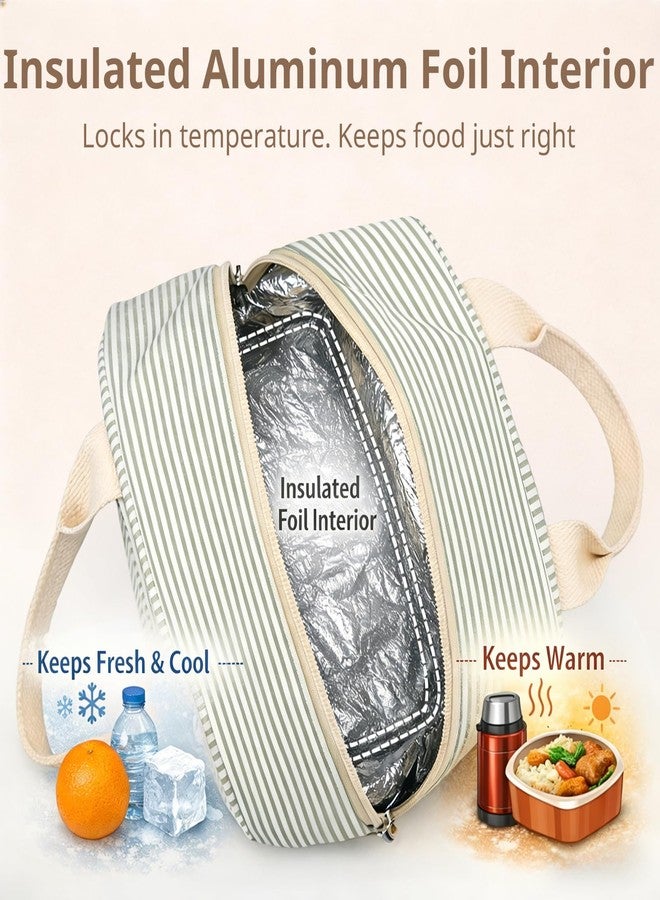 LOVELYWIND Insulated Lunch Bag for Women, Reusable Striped Lunch Box Cooler Bag with Large Capacity, Durable Lunch Tote for Work - Image 2