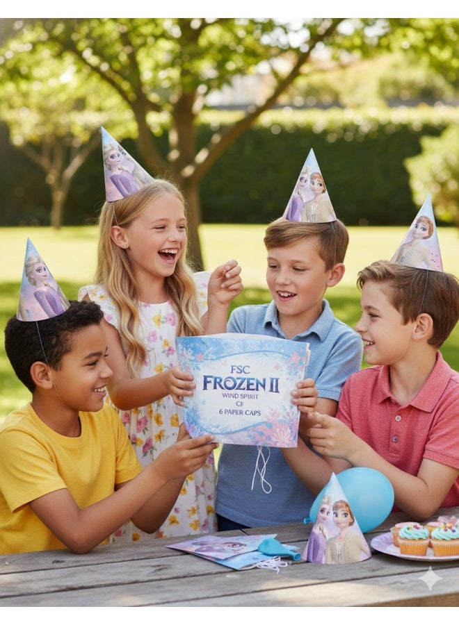 Ciao Disney Frozen II “Wind Spirit” Party Hats – Pack of 6 FSC Paper Cone Hats with Anna & Elsa Design, Winter-Themed Birthday Accessories for Girls Frozen Celebrations - Image 2