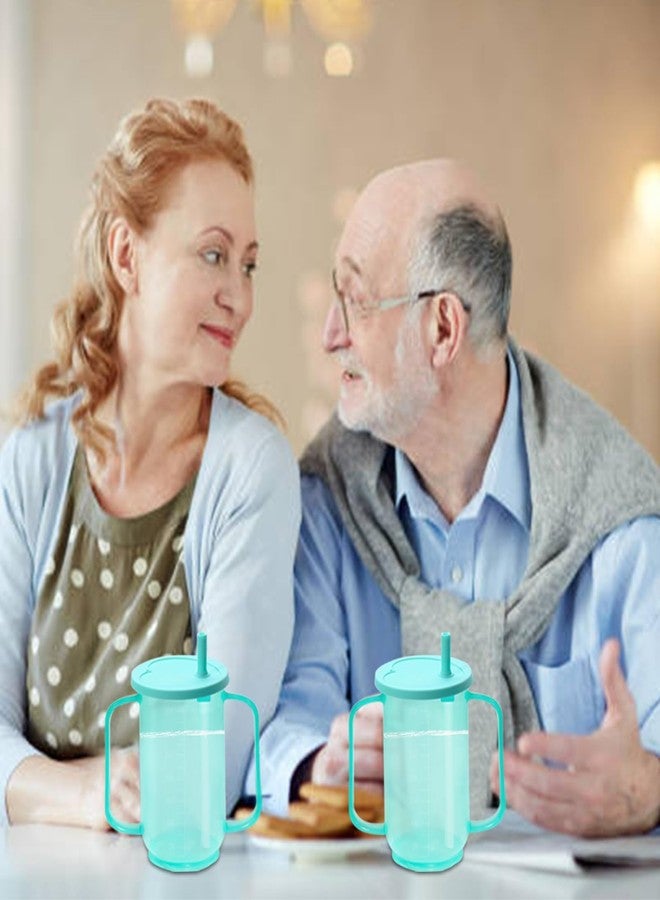 SENONAPO 3 Pcs Adult Sippy Cups for Elderly with 2 Handles and Straw Lid 12 oz Plastic Straw Cups Elderly Drinking Cups Green Spill Proof Cups for Adults Disabled Patients Hospital Supplies - Image 4
