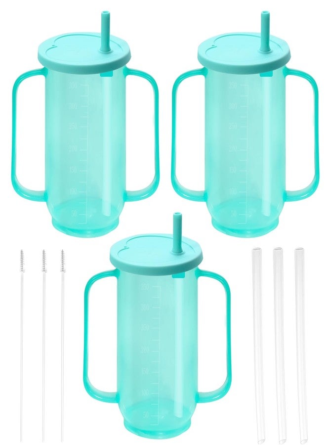SENONAPO 3 Pcs Adult Sippy Cups for Elderly with 2 Handles and Straw Lid 12 oz Plastic Straw Cups Elderly Drinking Cups Green Spill Proof Cups for Adults Disabled Patients Hospital Supplies - Image 1