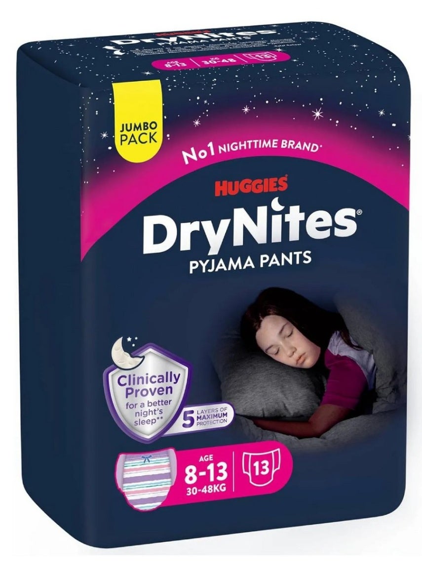 HUGGIES Drynites Pyjama Pants Bed Wetting Diaper Girl 8-13 Years 30-48 Kg 13 Pants