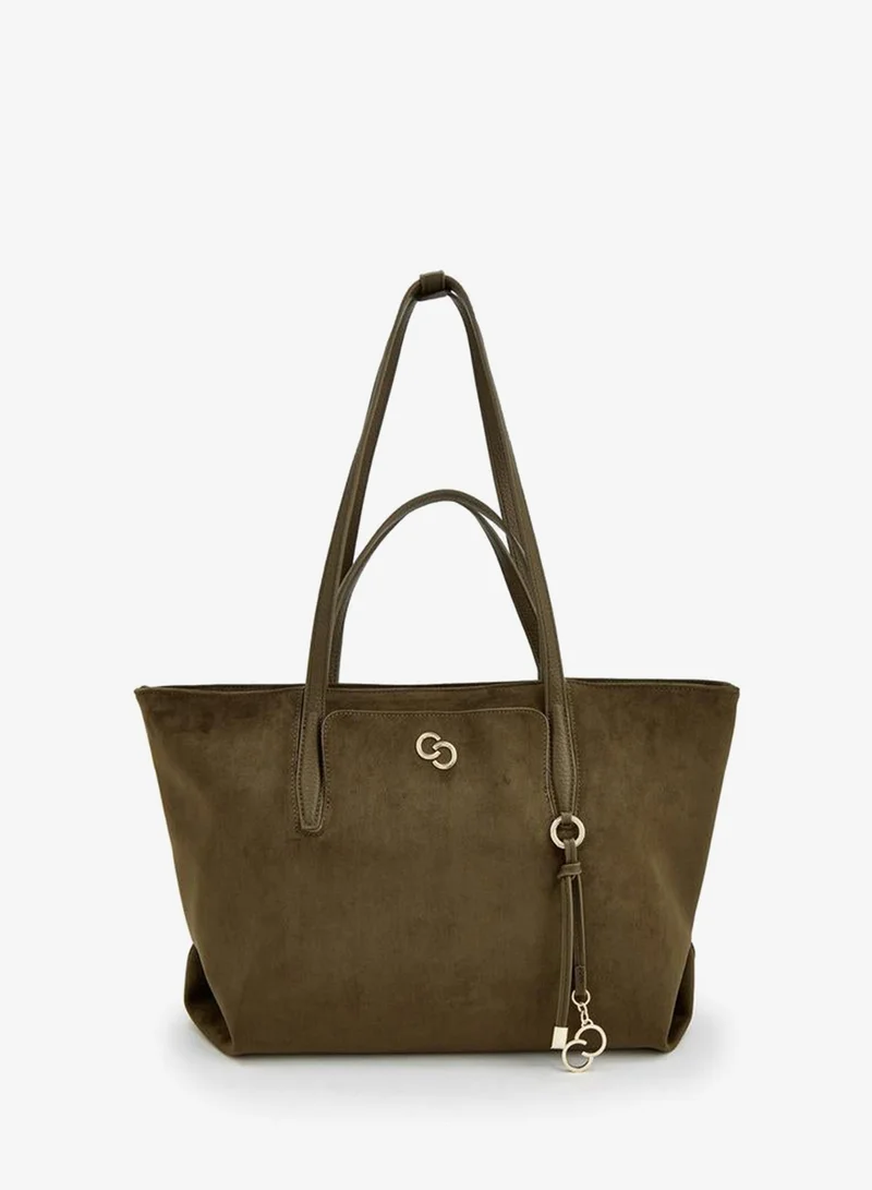Suede School Tote Bag With Metallic Charm - 49x16x28 CM