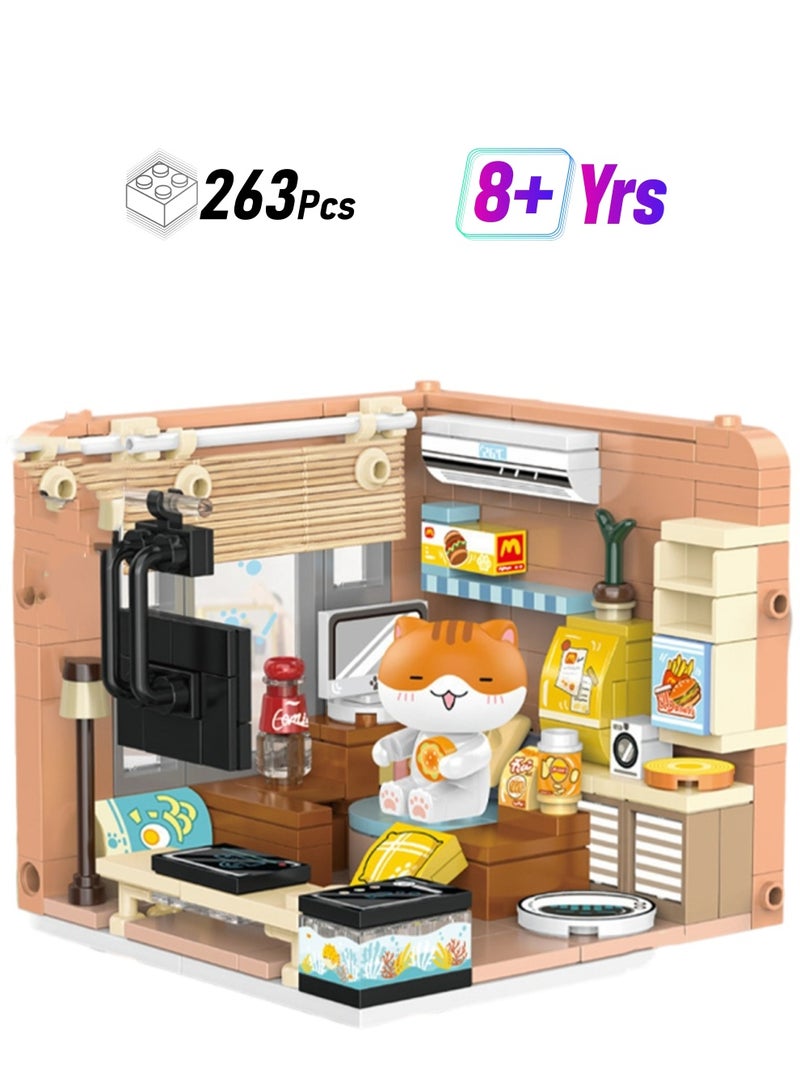 263pcs Ramen Room, A Group Of Cats Series Assembly Model Ornaments Building Blocks Toys, Children'S Educational Game Gifts - Image 1
