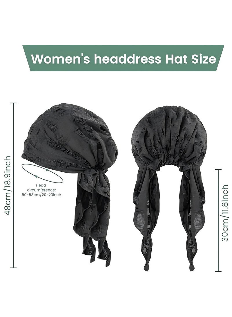 Women Hijab Chemo Headwear Pre Tied Curved Hood Head Scarf Fashionable Distressed Feathers Headwraps Lightweight Turban Beanie Cap Dark Grey - Image 2