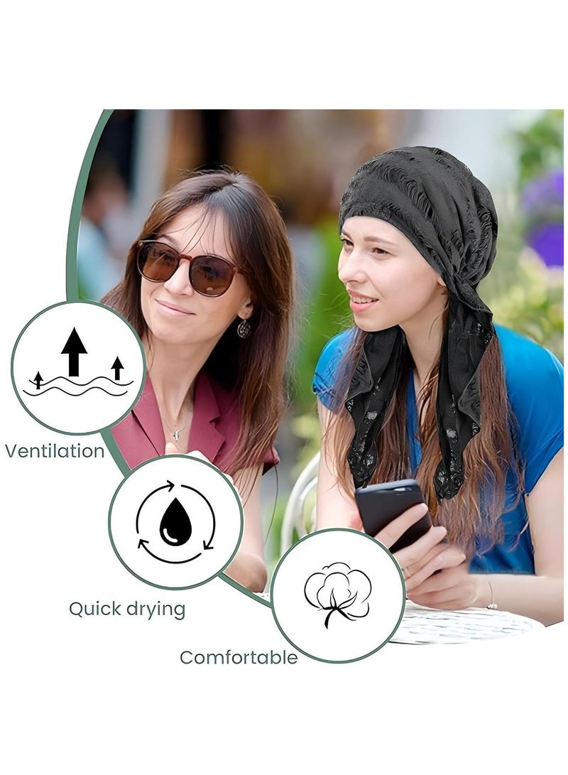 Women Hijab Chemo Headwear Pre Tied Curved Hood Head Scarf Fashionable Distressed Feathers Headwraps Lightweight Turban Beanie Cap Dark Grey - Image 5