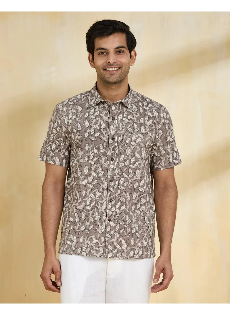 Fabindia Brown Cotton Printed Regular Shirt