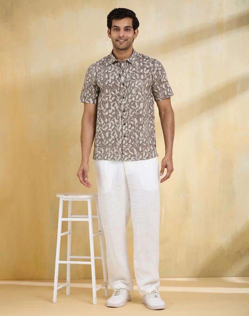 Fabindia Brown Cotton Printed Regular Shirt
