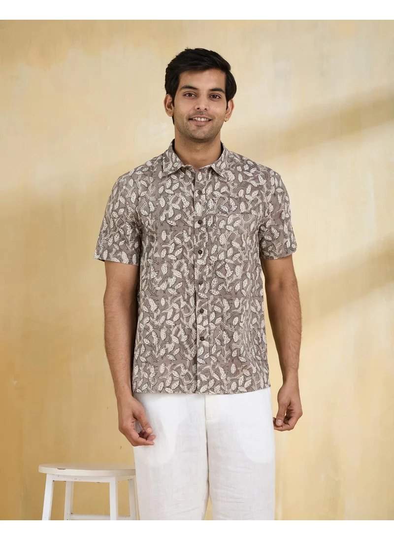 Fabindia Brown Cotton Printed Regular Shirt