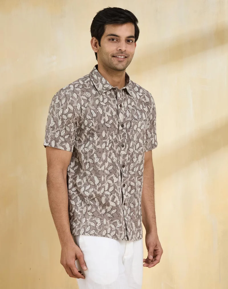 Fabindia Brown Cotton Printed Regular Shirt