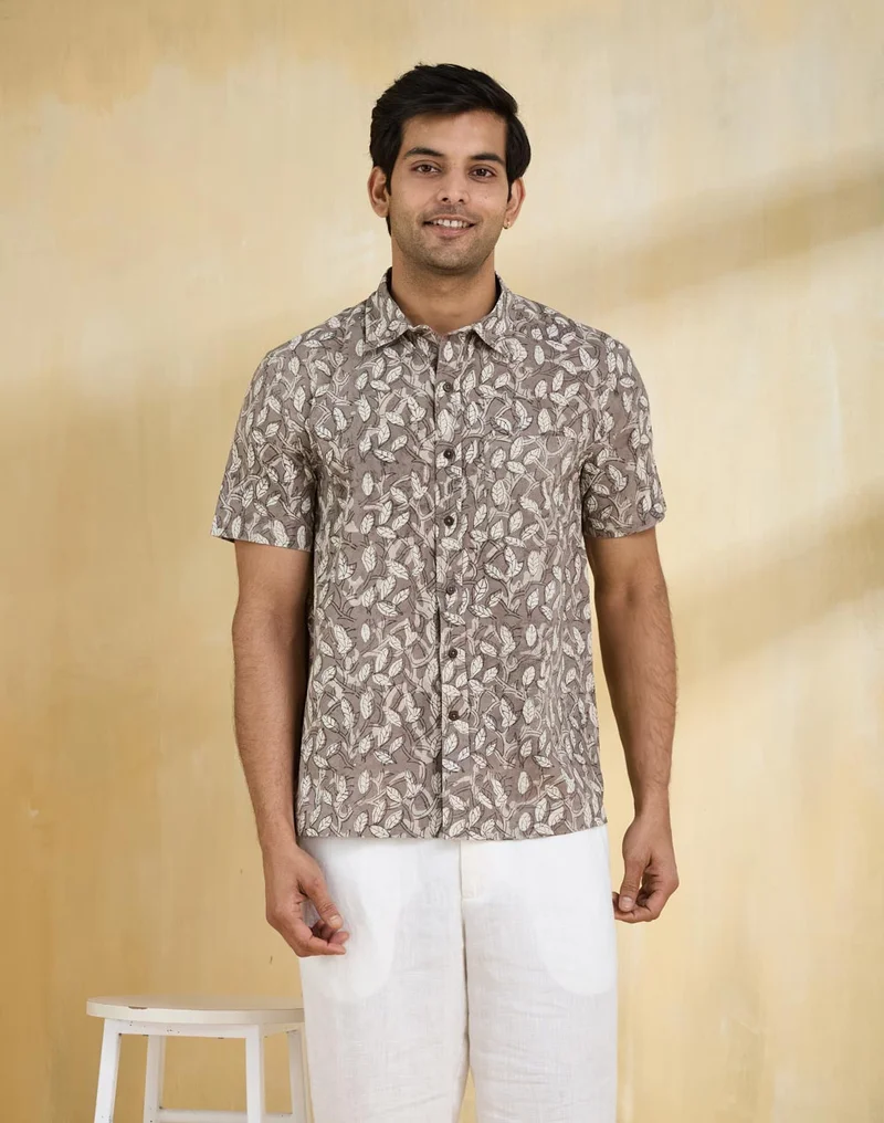 Fabindia Brown Cotton Printed Regular Shirt
