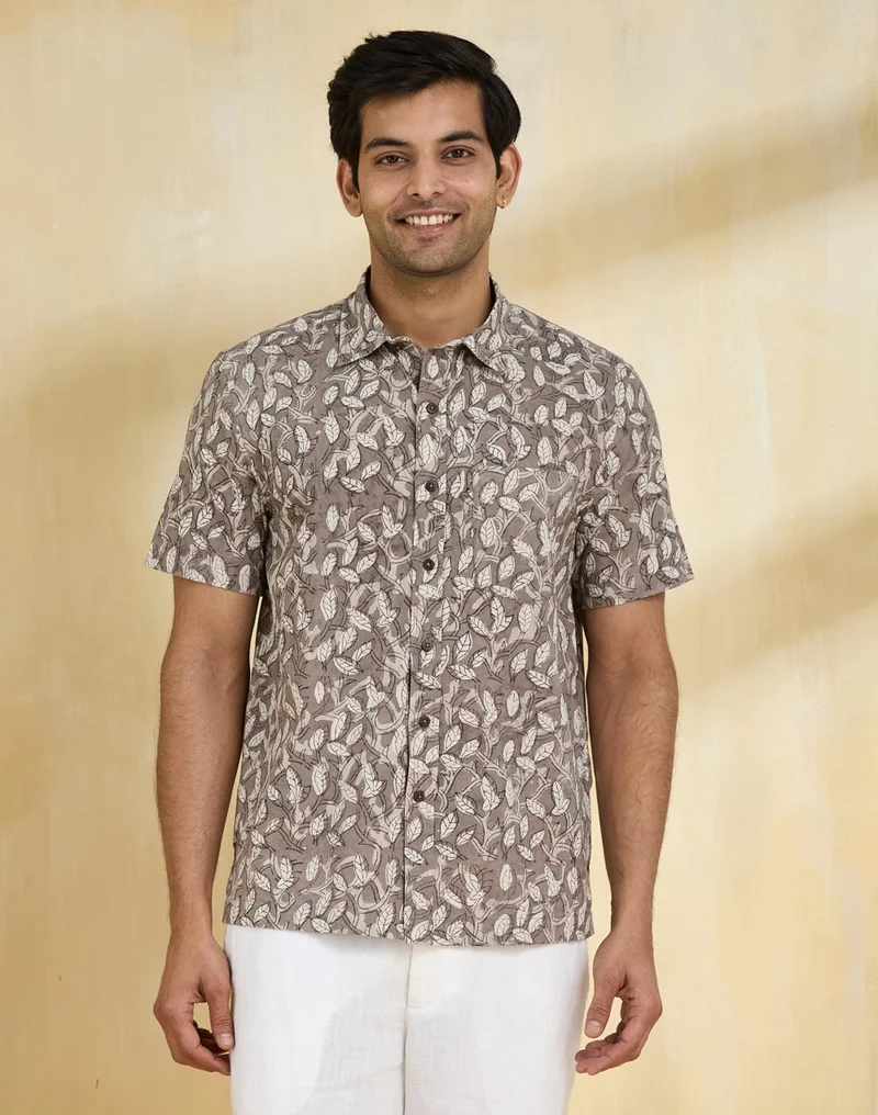 Fabindia Brown Cotton Printed Regular Shirt