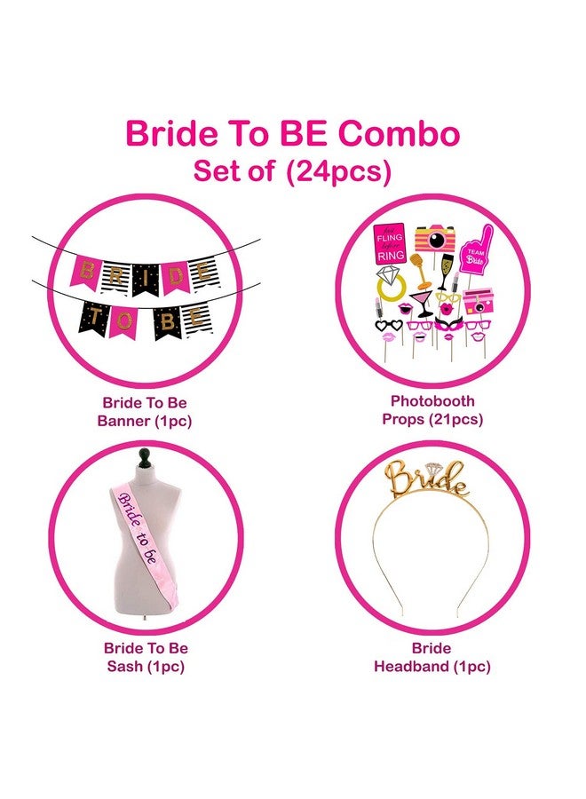 بارتي بروبس ديكورات حفلات توديع العزوبية من بارتي بروبس - 24 قطعة من وشاح وتاج العروس | ديكورات العروس | لافتة العروس | مجموعة ديكور العروس مع التاج | مجموعة ديكورات حفل الزفاف - Image 2