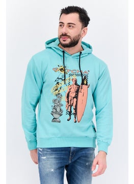 Goliath Men Hooded Long Sleeve Graphic Print Sweatshirt, Turquoise  - Image 1
