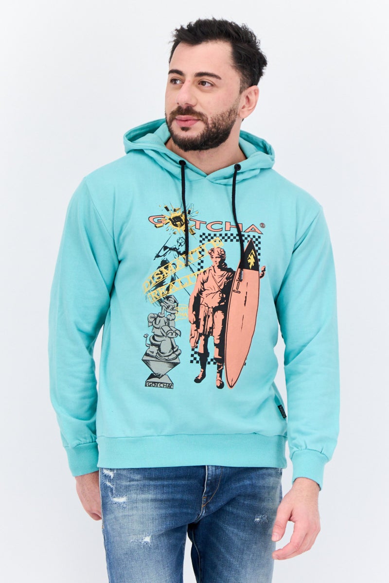 Goliath Men Hooded Long Sleeve Graphic Print Sweatshirt, Turquoise - Image 1