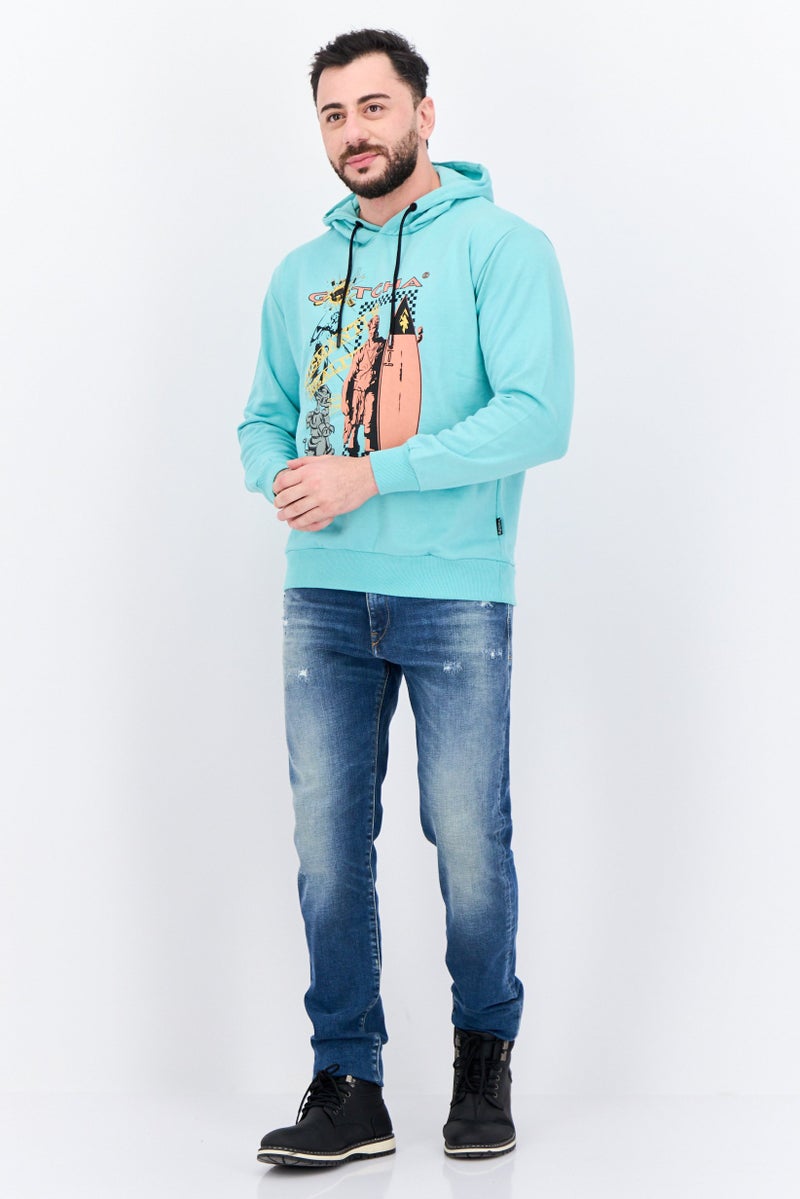 Goliath Men Hooded Long Sleeve Graphic Print Sweatshirt, Turquoise - Image 4