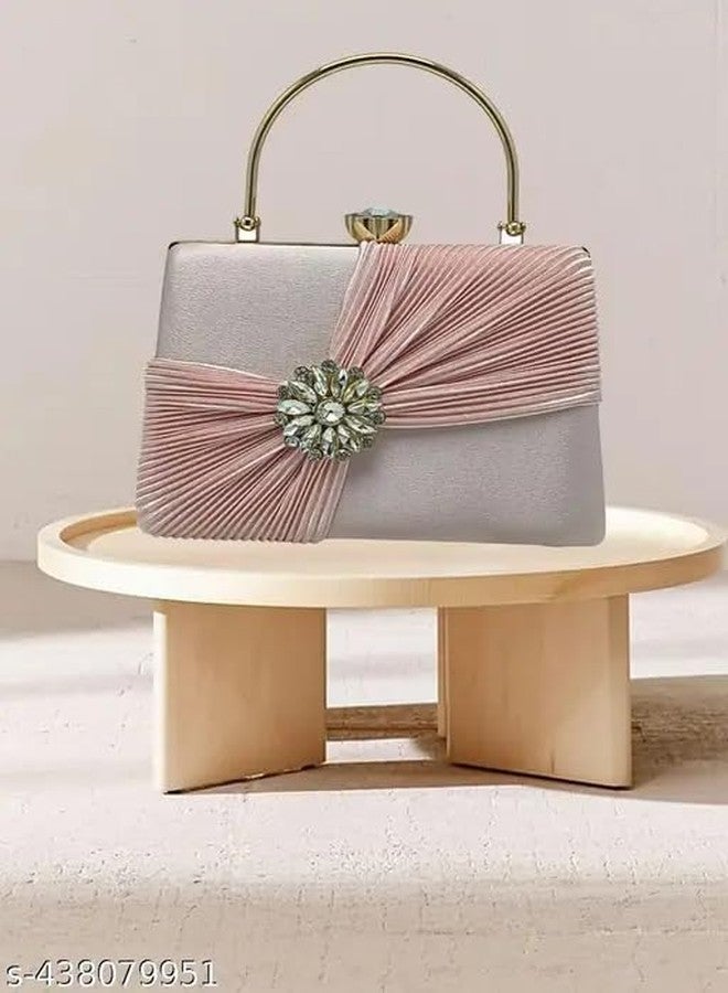 CLIX Party Clutch | Women's Clutch | Evening Wedding Party Bridal Handbag | Women's Diamond Studded Floral Pattern Clutches Handbags | Handicraft Beautiful Bling Box Womens Clutch Bag Purse - Image 2