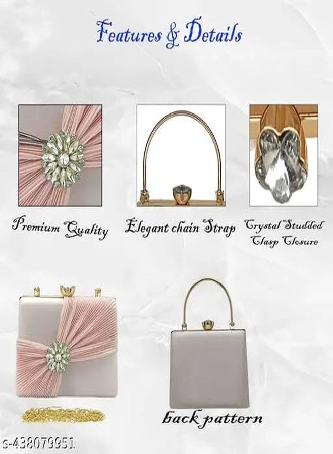 CLIX Party Clutch | Women's Clutch | Evening Wedding Party Bridal Handbag | Women's Diamond Studded Floral Pattern Clutches Handbags | Handicraft Beautiful Bling Box Womens Clutch Bag Purse - Image 4