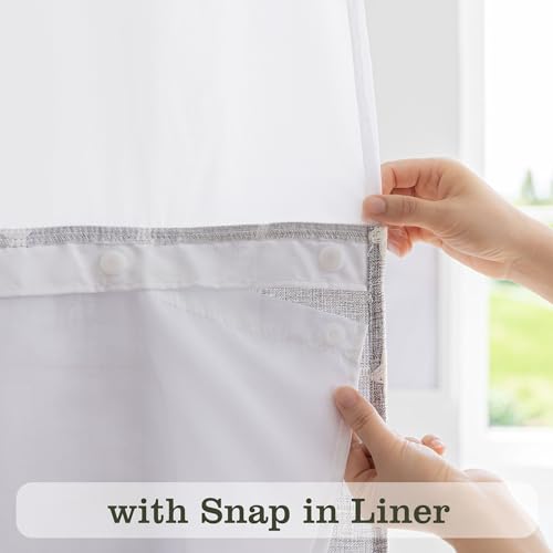 River Dream Farmhouse Shower Curtain with Snap-in Liner, No Hooks Needed Fabric Shower Curtains with Tassels for Rustic Bathroom Decor, with Window,with Magnets,Water Repellent&Machine Washable,Grey,71x74Inch - Image 3