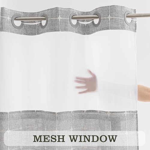 River Dream Farmhouse Shower Curtain with Snap-in Liner, No Hooks Needed Fabric Shower Curtains with Tassels for Rustic Bathroom Decor, with Window,with Magnets,Water Repellent&Machine Washable,Grey,71x74Inch - Image 4