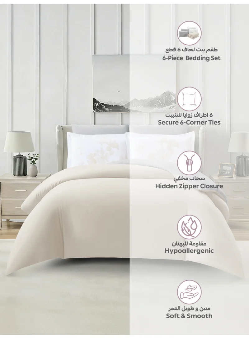 Donetella KING (200x200 cm) Solid Duvet Cover Set, Fits 200 × 200 cm Bed, King Size 6-Piece Set, With Digitally Printed Pillow Shams, Brushed Microfiber Without Duvet Filler.  | Best Price UAE