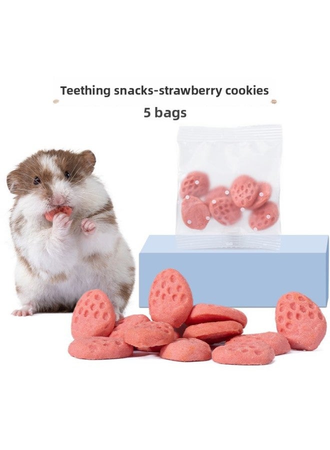 Hamster Snacks And Food Nutrition Wafer Biscuits Food Golden Bear Grinding Stick Supplies Daquan Cuttlefish Mouse Special-Colour:Teething Snacks-5 Bags Of Strawberry Biscuits  - Image 1