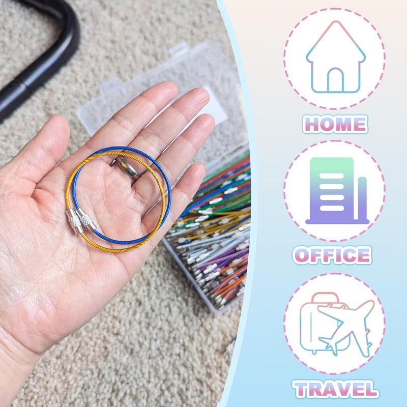 FZWONVUC 100Pcs Stainless Steel Wire Keychain Cable, 6.0 Inch Heavy Duty Connectable Key Ring Holder for Outdoor Hiking Travel Luggage Tag, Corrosion-Resistant Lightweight Multi-Use Wire Keychain (10 Colors) - Image 5