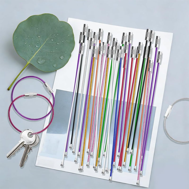 FZWONVUC 100Pcs Stainless Steel Wire Keychain Cable, 6.0 Inch Heavy Duty Connectable Key Ring Holder for Outdoor Hiking Travel Luggage Tag, Corrosion-Resistant Lightweight Multi-Use Wire Keychain (10 Colors) - Image 3