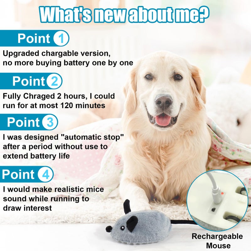 Mity rain Interactive Dog Toys,Fake Remote Control Dog Toy with Automatic Sensor, Dog Mouse Toy with Realistic Sound & Extended Tail, Automatic Dog Toy for Cats Dogs Pet, Squeaky Dog Toys Gray - Image 5