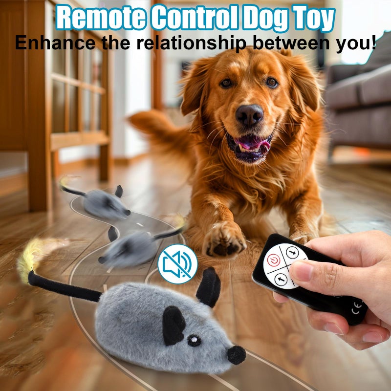 Mity rain Interactive Dog Toys,Fake Remote Control Dog Toy with Automatic Sensor, Dog Mouse Toy with Realistic Sound & Extended Tail, Automatic Dog Toy for Cats Dogs Pet, Squeaky Dog Toys Gray - Image 3