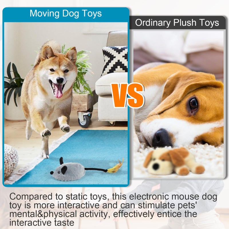 Mity rain Interactive Dog Toys,Fake Remote Control Dog Toy with Automatic Sensor, Dog Mouse Toy with Realistic Sound & Extended Tail, Automatic Dog Toy for Cats Dogs Pet, Squeaky Dog Toys Gray - Image 4