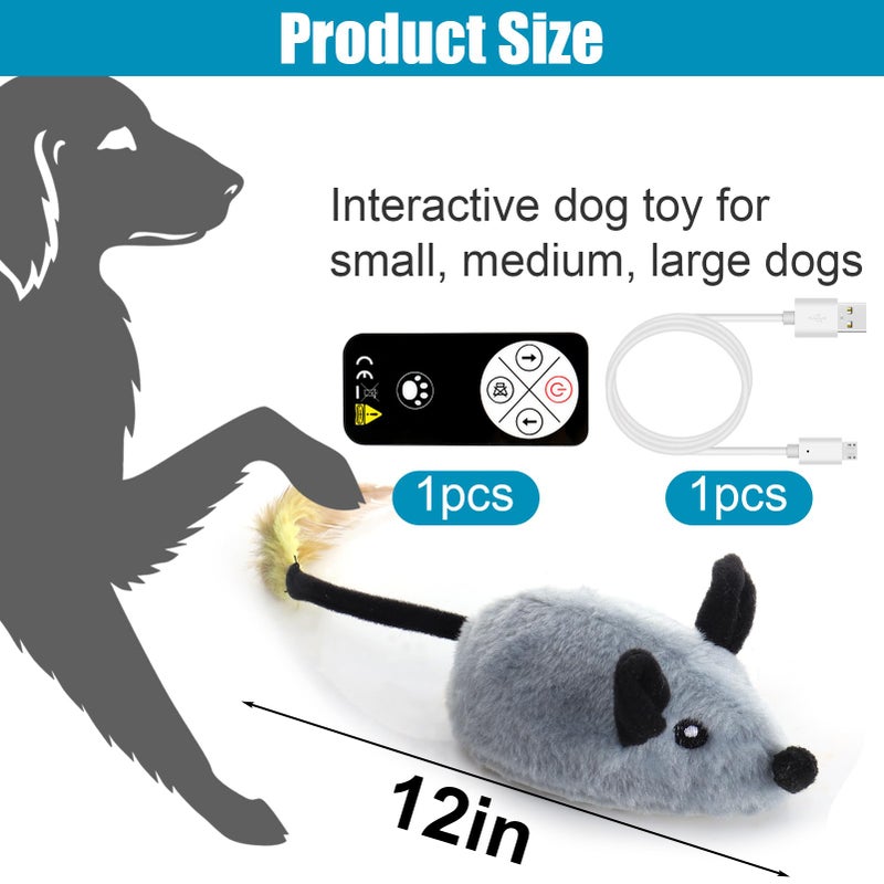 Mity rain Interactive Dog Toys,Fake Remote Control Dog Toy with Automatic Sensor, Dog Mouse Toy with Realistic Sound & Extended Tail, Automatic Dog Toy for Cats Dogs Pet, Squeaky Dog Toys Gray - Image 2