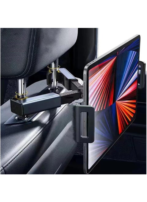 حامل الكمبيوتر اللوحي للسيارة، حامل iPad العالمي للهاتف الذكي والكمبيوتر اللوحي في المقعد الخلفي مقاس 4.7 إلى 12.9 بوصة، حامل مسند رأس السيارة قابل للتمديد