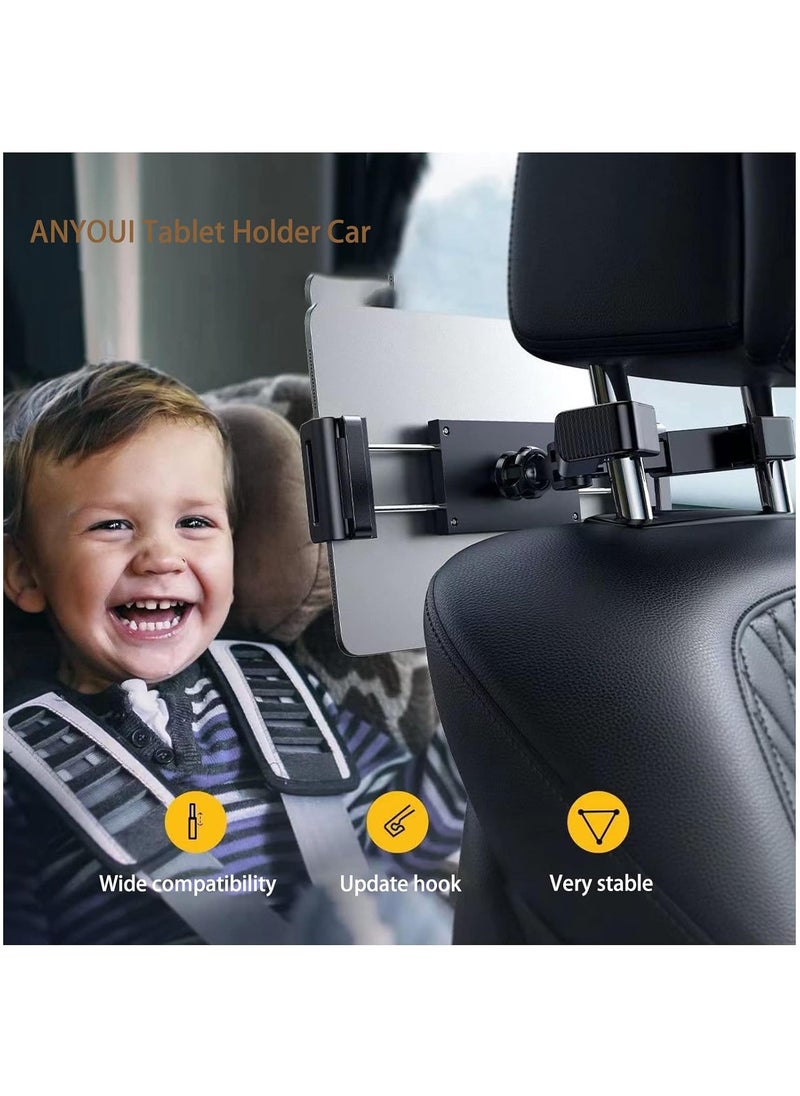 حامل الكمبيوتر اللوحي للسيارة، حامل iPad العالمي للهاتف الذكي والكمبيوتر اللوحي في المقعد الخلفي مقاس 4.7 إلى 12.9 بوصة، حامل مسند رأس السيارة قابل للتمديد