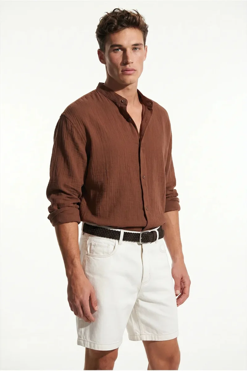 بيانكو لوتشي LUCCI Oversized Mandarin Collar Shirt