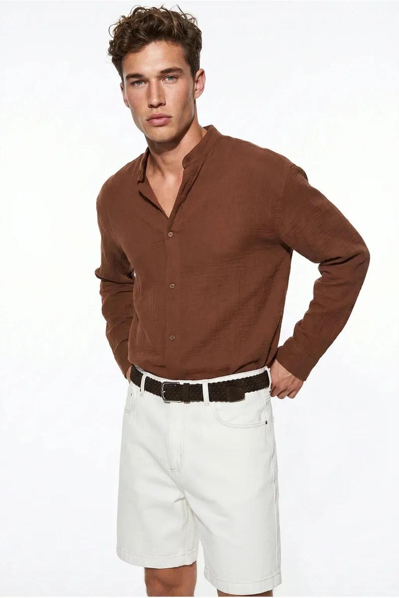 بيانكو لوتشي LUCCI Oversized Mandarin Collar Shirt