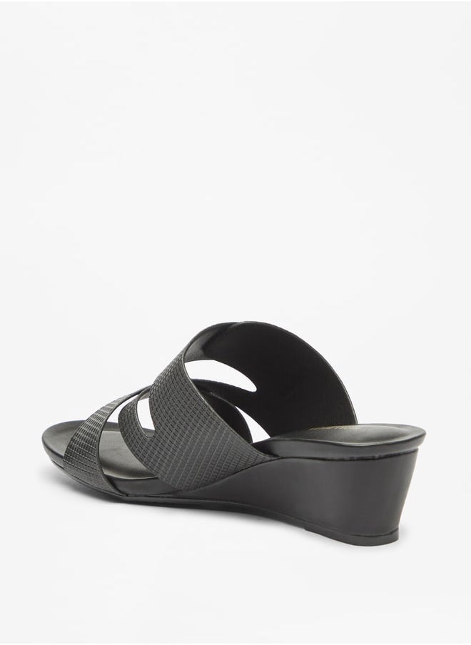 Flora Bella By Shoexpress Women's Textured Cross Strap Slide Sandals With Buckle Accent And Wedge Heels Ramadan Collection  - Image 2