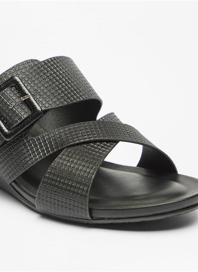 Flora Bella By Shoexpress Women's Textured Cross Strap Slide Sandals With Buckle Accent And Wedge Heels Ramadan Collection  - Image 5