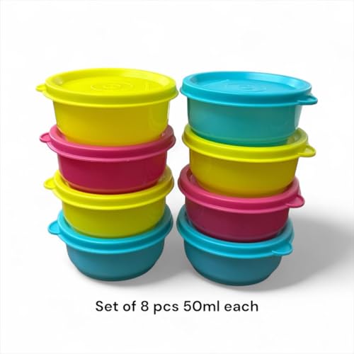 c s m C.S.M Round Plastic Storage Containers, 50ml, Set of 8, BPA Free, Kitchen Organiser for Spices, Multicolour - Image 5
